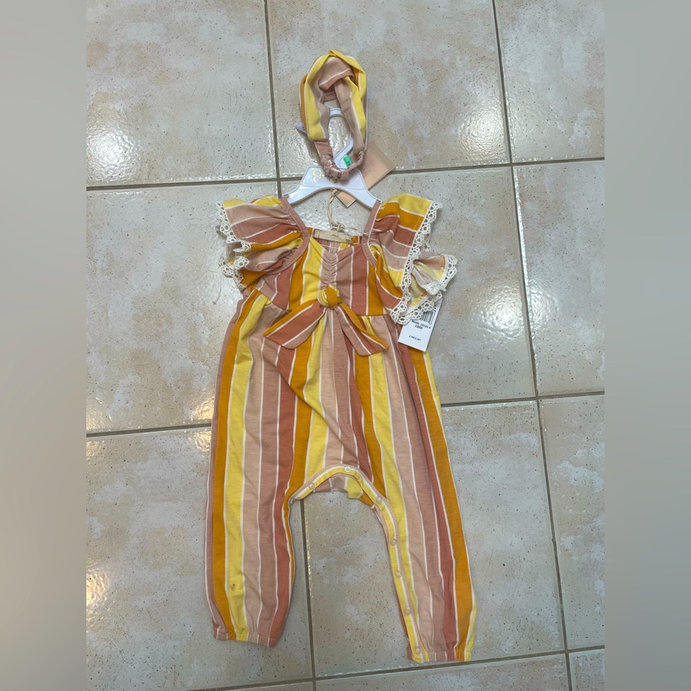 Jessica Simpson Yellow and Brown Striped Romper